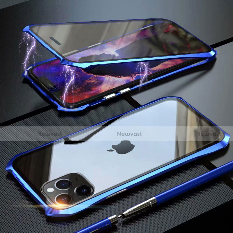 Luxury Aluminum Metal Frame Mirror Cover Case 360 Degrees M10 for Apple iPhone 11 Pro Blue