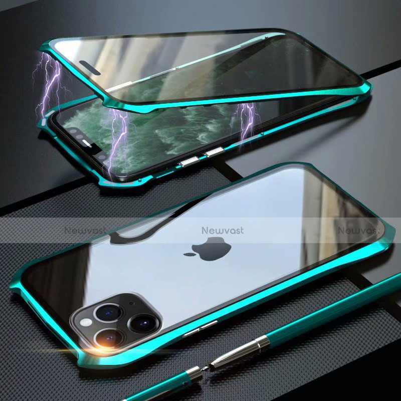 Luxury Aluminum Metal Frame Mirror Cover Case 360 Degrees M10 for Apple iPhone 11 Pro Max Cyan