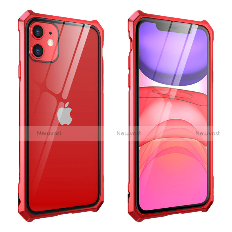 Luxury Aluminum Metal Frame Mirror Cover Case 360 Degrees M10 for Apple iPhone 11 Red