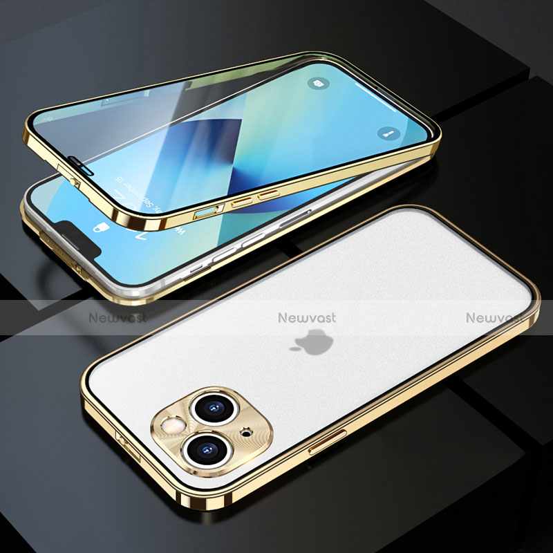 Luxury Aluminum Metal Frame Mirror Cover Case 360 Degrees M10 for Apple iPhone 13 Gold