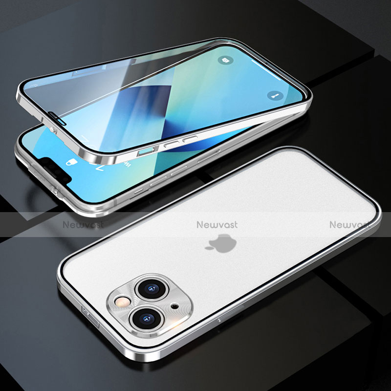 Luxury Aluminum Metal Frame Mirror Cover Case 360 Degrees M10 for Apple iPhone 13 Silver