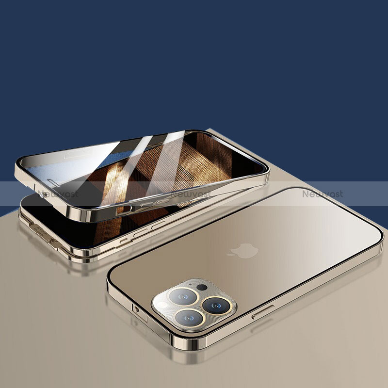 Luxury Aluminum Metal Frame Mirror Cover Case 360 Degrees M10 for Apple iPhone 14 Pro Gold