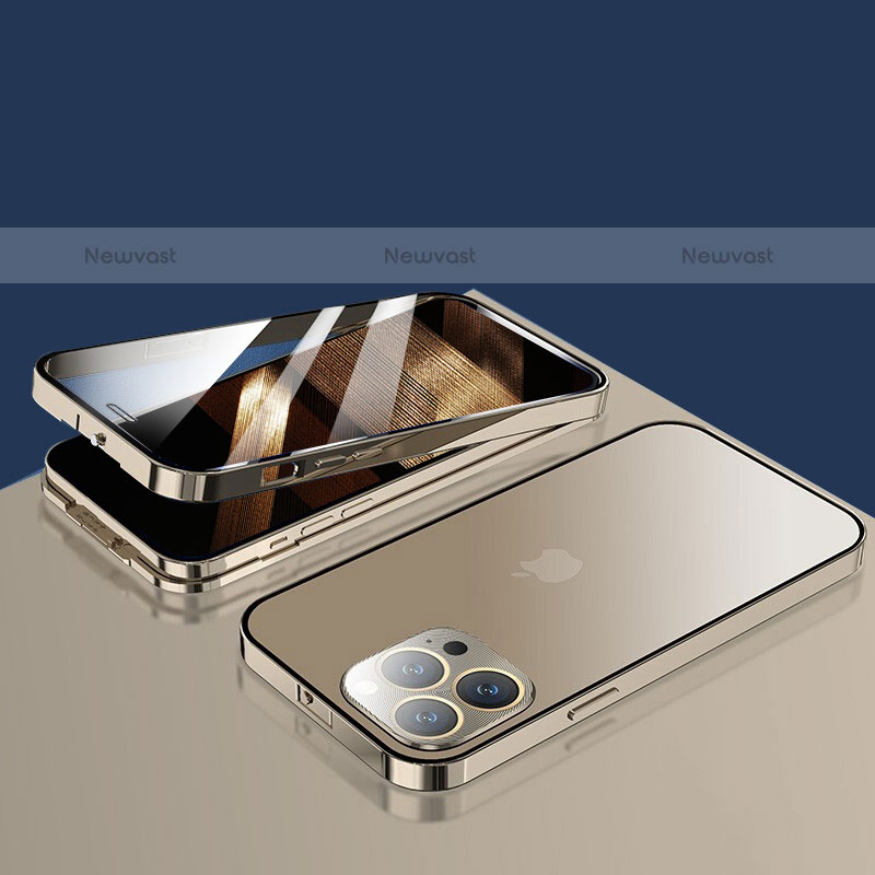 Luxury Aluminum Metal Frame Mirror Cover Case 360 Degrees M10 for Apple iPhone 15 Pro Max Gold