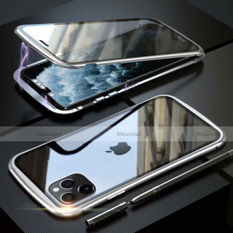 Luxury Aluminum Metal Frame Mirror Cover Case 360 Degrees M11 for Apple iPhone 11 Pro Silver