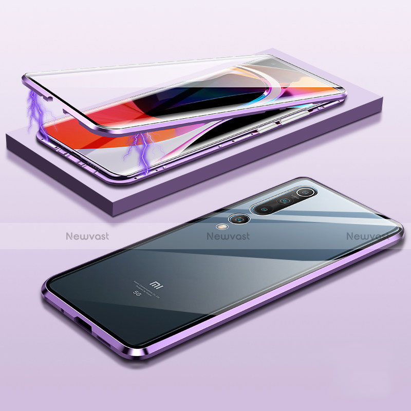 Luxury Aluminum Metal Frame Mirror Cover Case 360 Degrees M11 for Xiaomi Mi 10 Purple