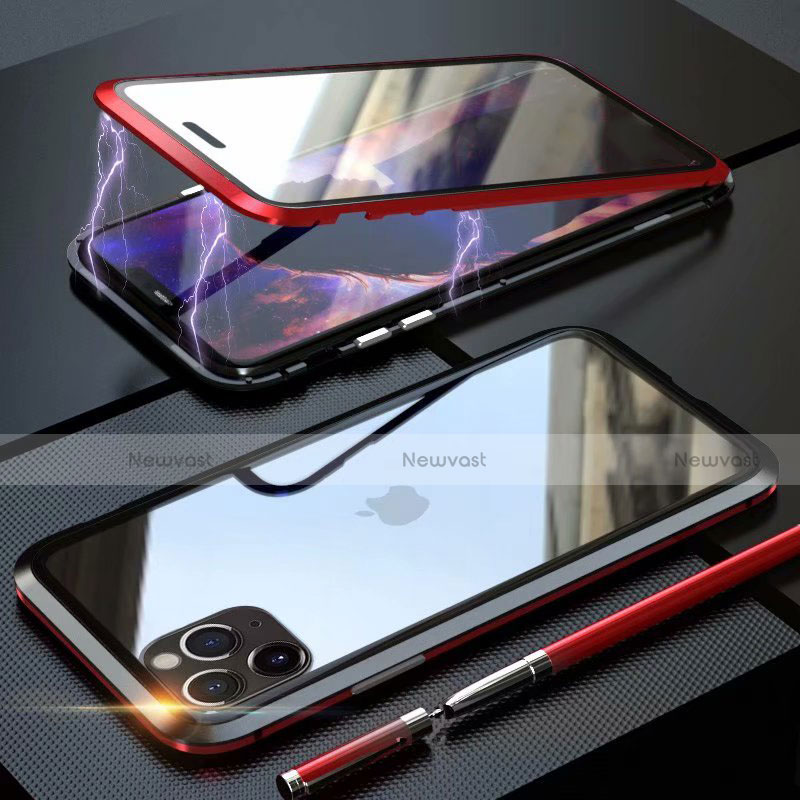 Luxury Aluminum Metal Frame Mirror Cover Case 360 Degrees M12 for Apple iPhone 11 Pro Max Red