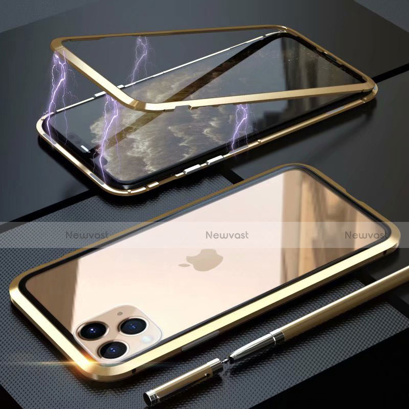 Luxury Aluminum Metal Frame Mirror Cover Case 360 Degrees M14 for Apple iPhone 11 Pro Gold