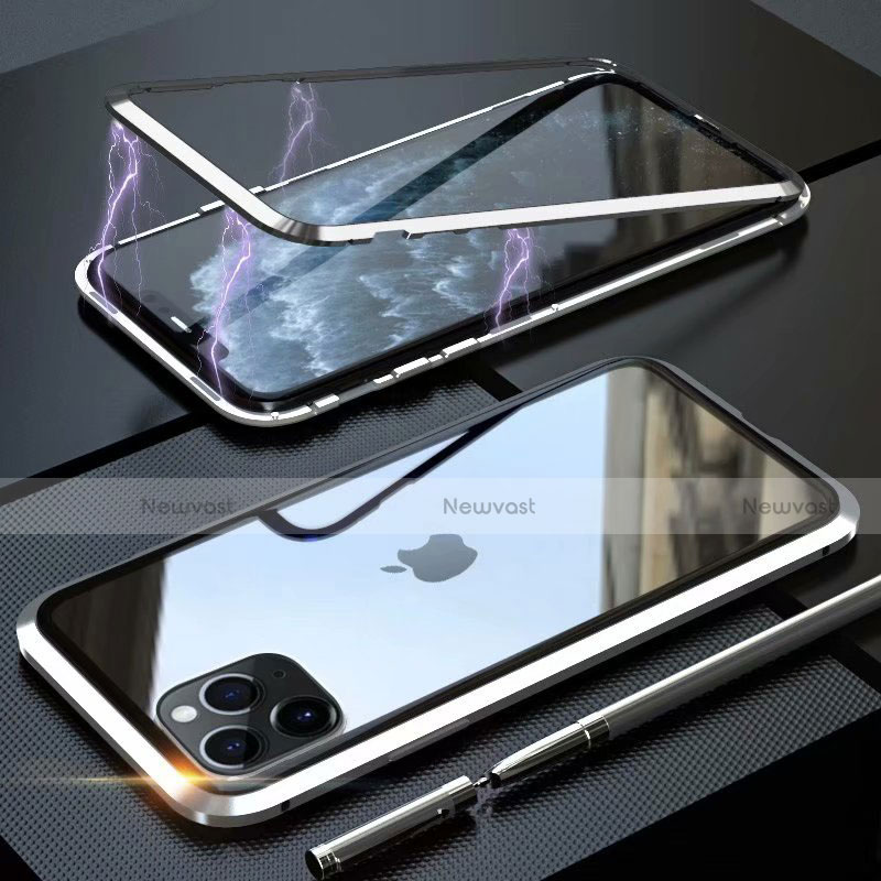 Luxury Aluminum Metal Frame Mirror Cover Case 360 Degrees M14 for Apple iPhone 11 Pro Silver