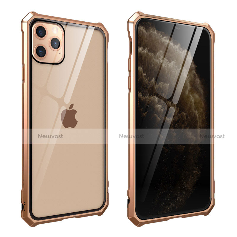 Luxury Aluminum Metal Frame Mirror Cover Case 360 Degrees M15 for Apple iPhone 11 Pro Gold