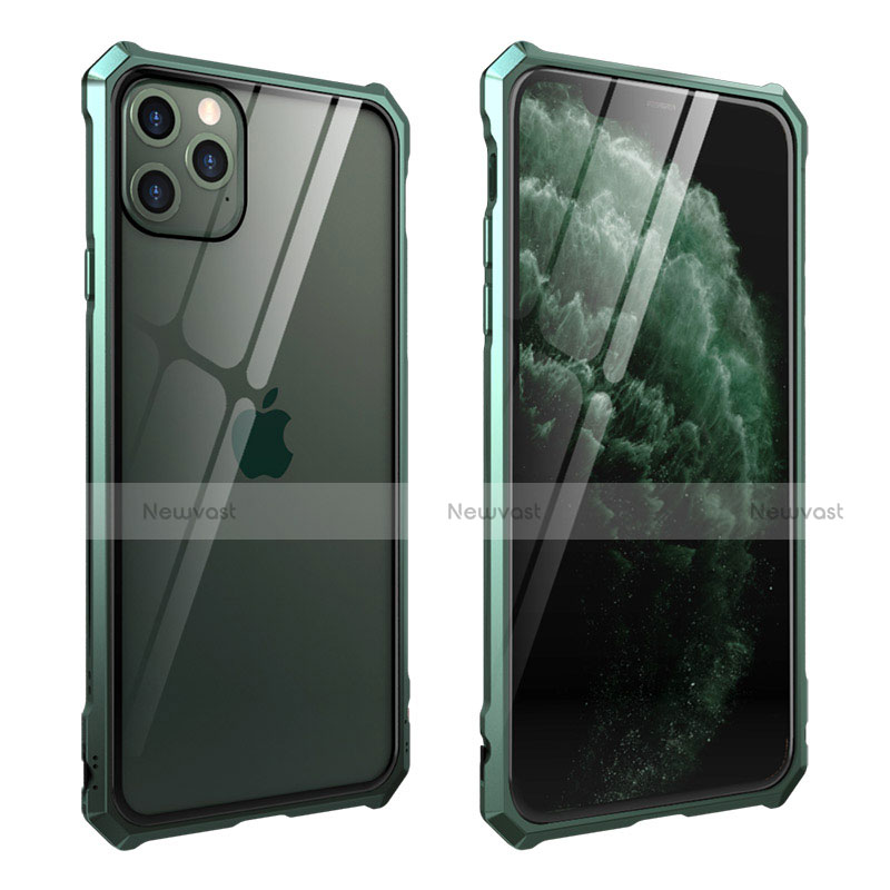 Luxury Aluminum Metal Frame Mirror Cover Case 360 Degrees M15 for Apple iPhone 11 Pro Green