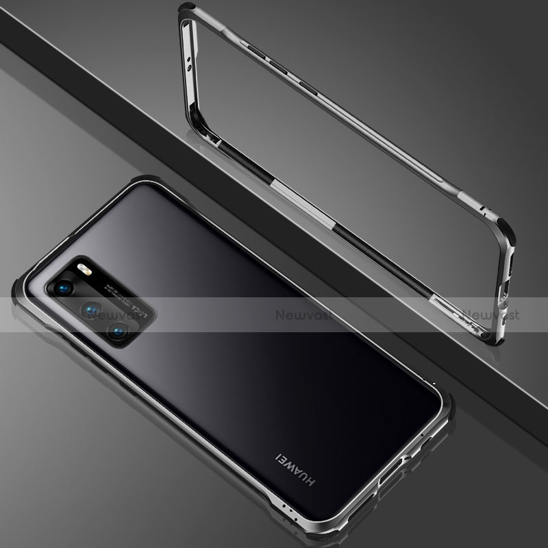 Luxury Aluminum Metal Frame Mirror Cover Case 360 Degrees N02 for Huawei P40 Black