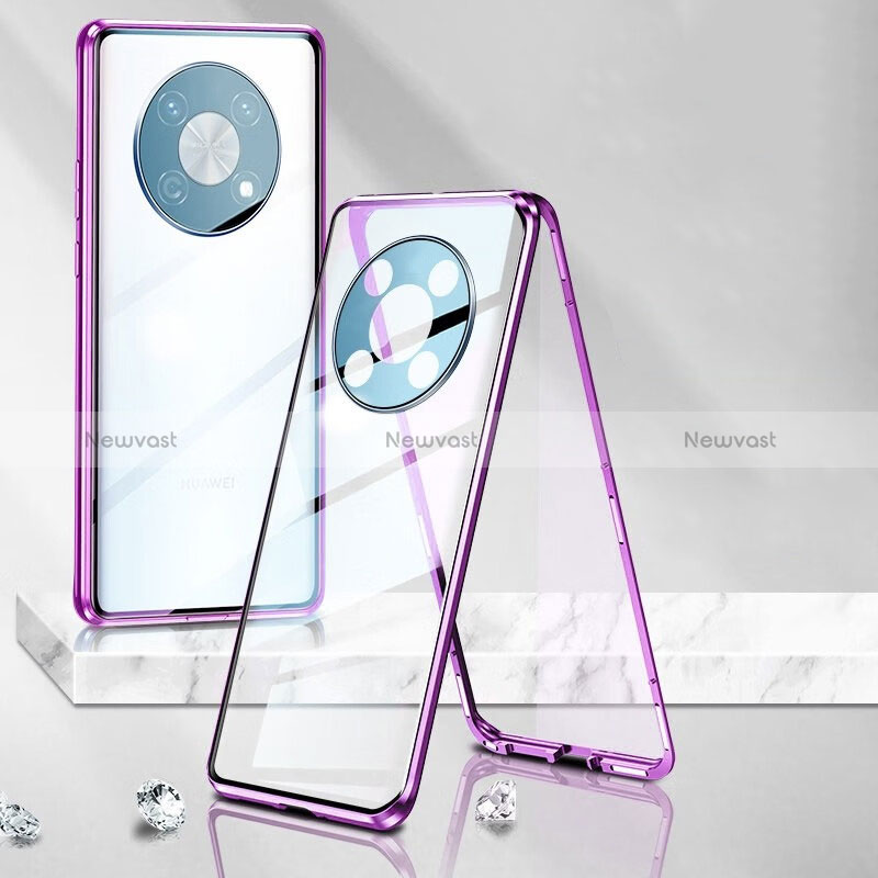 Luxury Aluminum Metal Frame Mirror Cover Case 360 Degrees P01 for Huawei Enjoy 50 Pro Purple