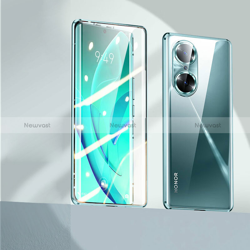 Luxury Aluminum Metal Frame Mirror Cover Case 360 Degrees P01 for Huawei Honor 60 Pro 5G Green