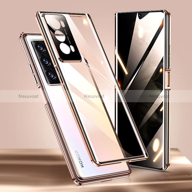 Luxury Aluminum Metal Frame Mirror Cover Case 360 Degrees P01 for Huawei Honor Magic V2 5G Gold