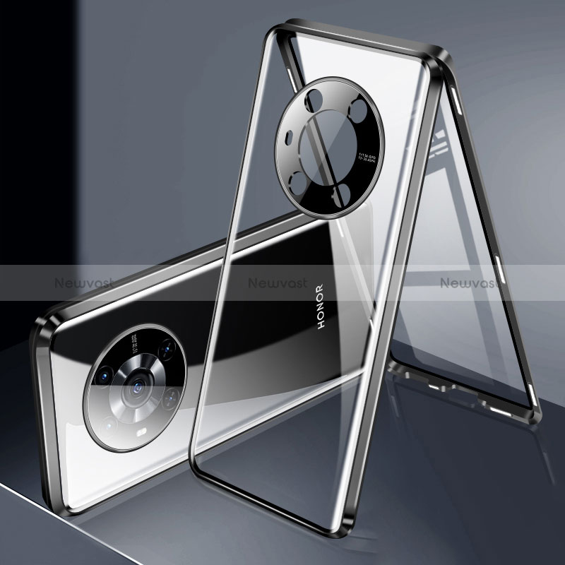 Luxury Aluminum Metal Frame Mirror Cover Case 360 Degrees P01 for Huawei Honor Magic3 5G Black