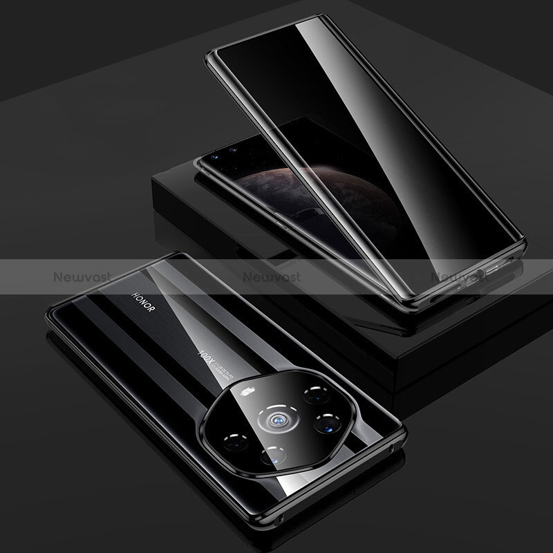 Luxury Aluminum Metal Frame Mirror Cover Case 360 Degrees P01 for Huawei Honor Magic3 Pro+ Plus 5G Black