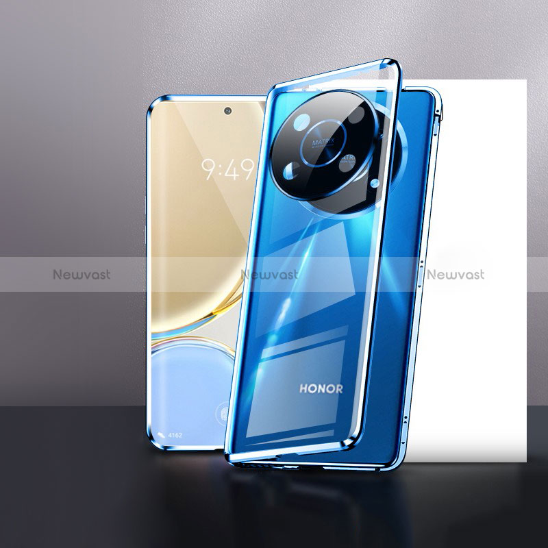 Luxury Aluminum Metal Frame Mirror Cover Case 360 Degrees P01 for Huawei Honor Magic4 Lite 5G Blue