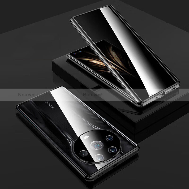 Luxury Aluminum Metal Frame Mirror Cover Case 360 Degrees P01 for Huawei Honor Magic4 Ultimate 5G Black