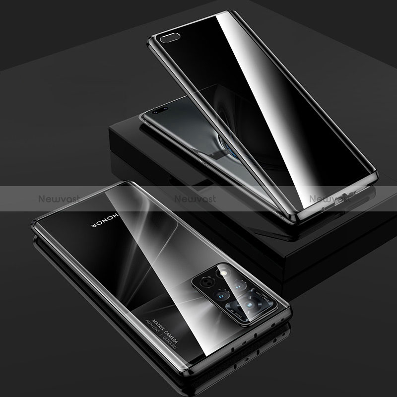 Luxury Aluminum Metal Frame Mirror Cover Case 360 Degrees P01 for Huawei Honor V40 5G Black