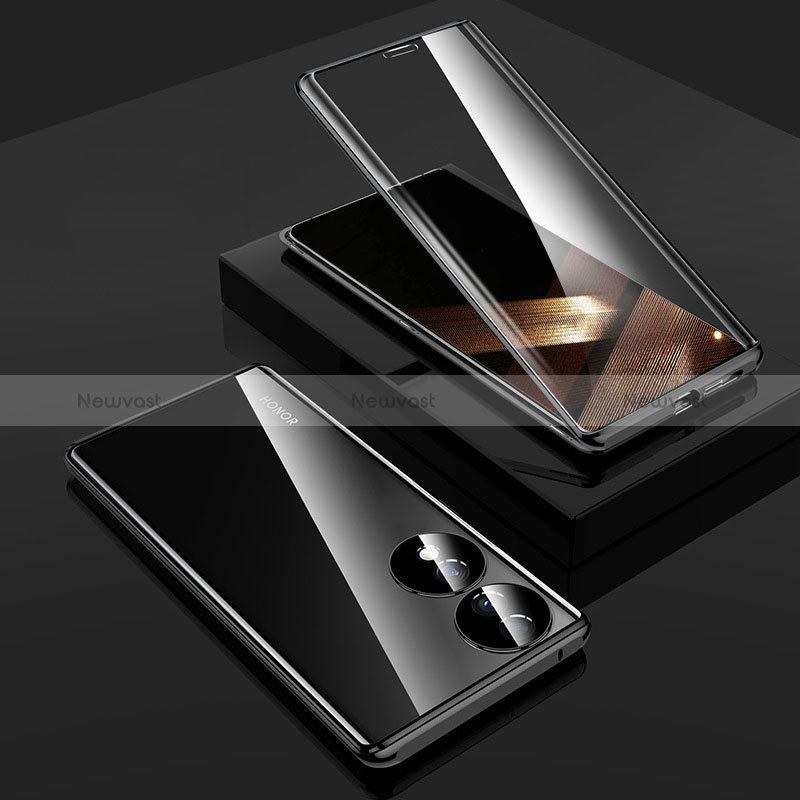 Luxury Aluminum Metal Frame Mirror Cover Case 360 Degrees P01 for Huawei Honor X7b Black