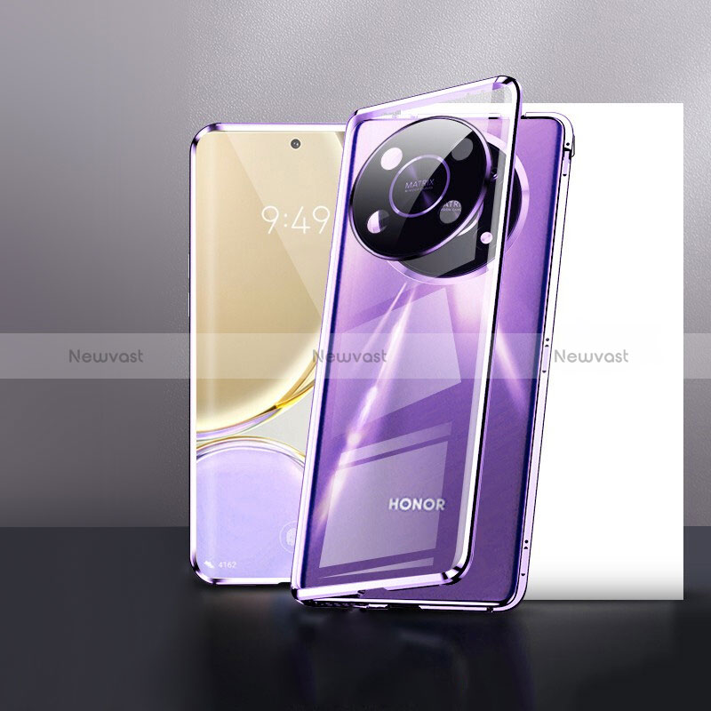 Luxury Aluminum Metal Frame Mirror Cover Case 360 Degrees P01 for Huawei Honor X9 5G Purple