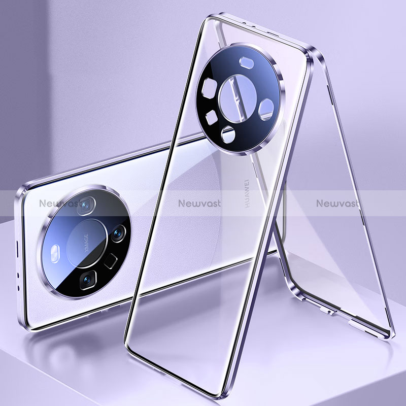 Luxury Aluminum Metal Frame Mirror Cover Case 360 Degrees P01 for Huawei Mate 60 Purple