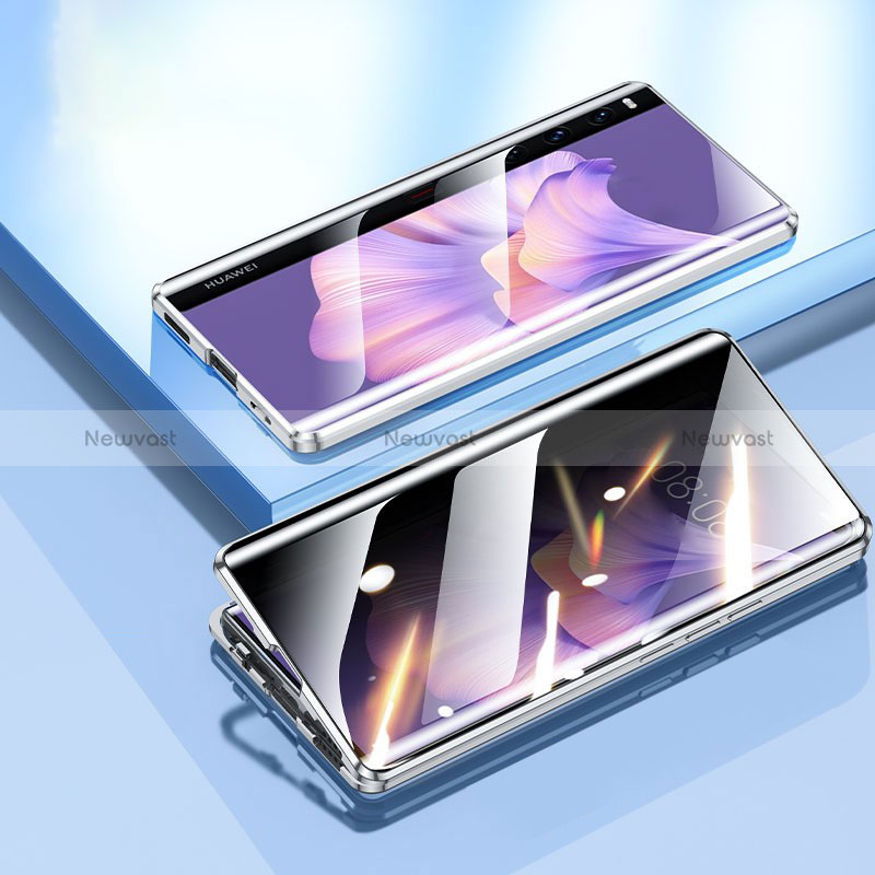 Luxury Aluminum Metal Frame Mirror Cover Case 360 Degrees P01 for Huawei Mate Xs 2 Silver