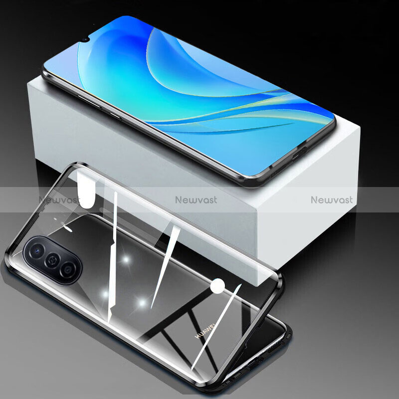 Luxury Aluminum Metal Frame Mirror Cover Case 360 Degrees P01 for Huawei Nova Y70 Black