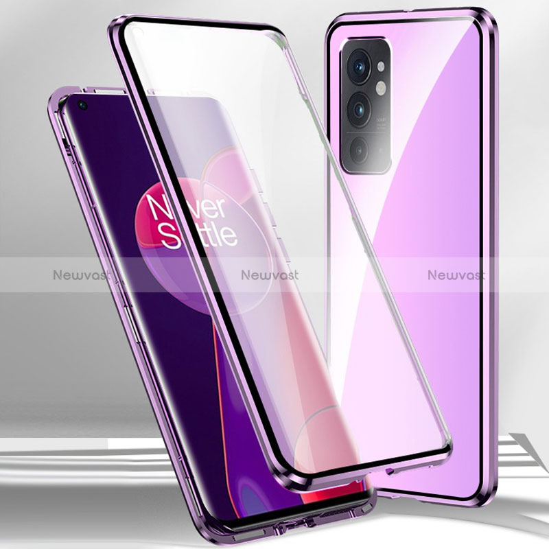 Luxury Aluminum Metal Frame Mirror Cover Case 360 Degrees P01 for OnePlus 9RT 5G Purple