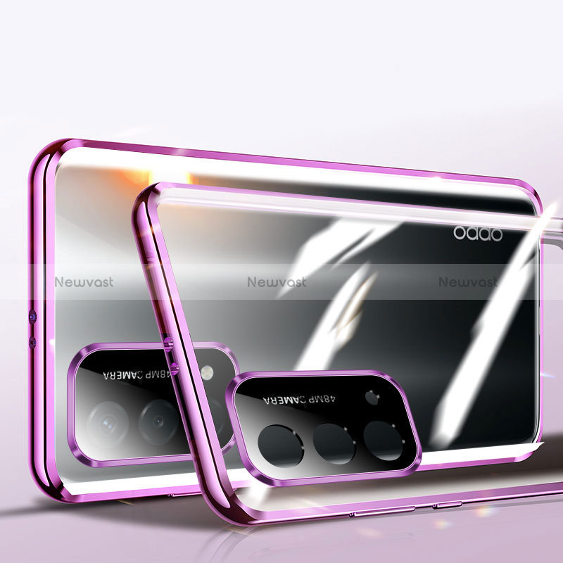 Luxury Aluminum Metal Frame Mirror Cover Case 360 Degrees P01 for Oppo A54 5G