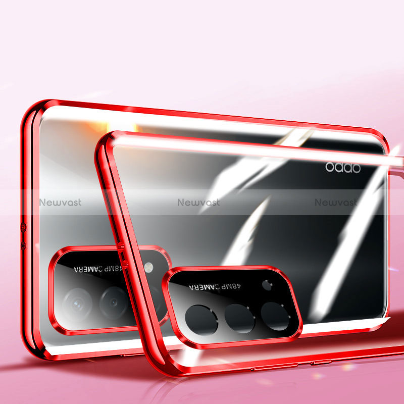 Luxury Aluminum Metal Frame Mirror Cover Case 360 Degrees P01 for Oppo A54 5G Red