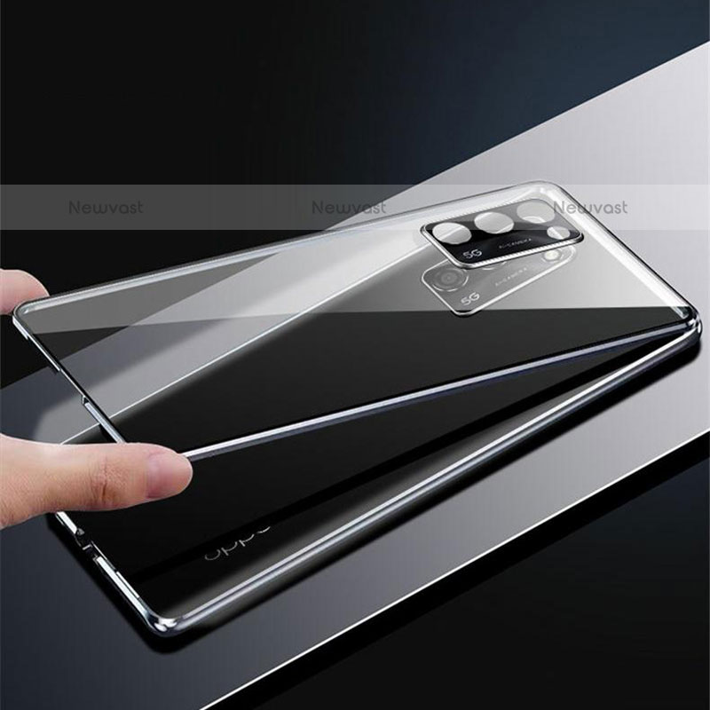 Luxury Aluminum Metal Frame Mirror Cover Case 360 Degrees P01 for Oppo A55 5G