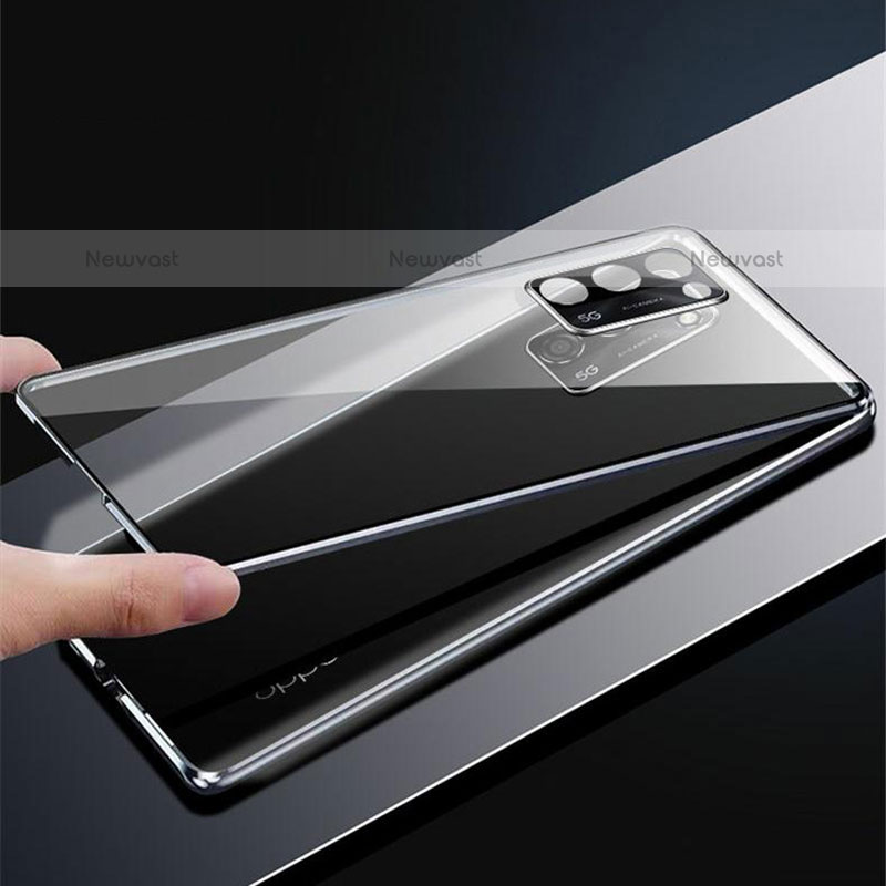 Luxury Aluminum Metal Frame Mirror Cover Case 360 Degrees P01 for Oppo A55S 5G