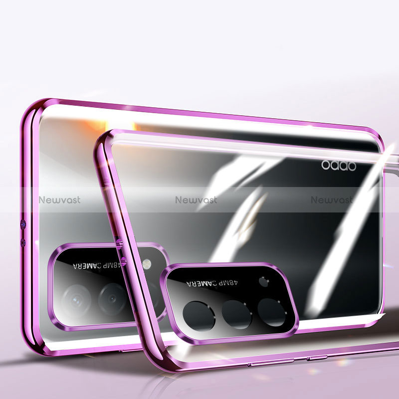 Luxury Aluminum Metal Frame Mirror Cover Case 360 Degrees P01 for Oppo A74 5G