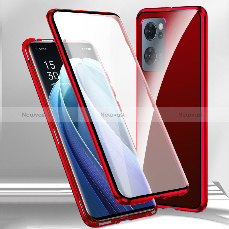 Luxury Aluminum Metal Frame Mirror Cover Case 360 Degrees P01 for Oppo A77 5G Red