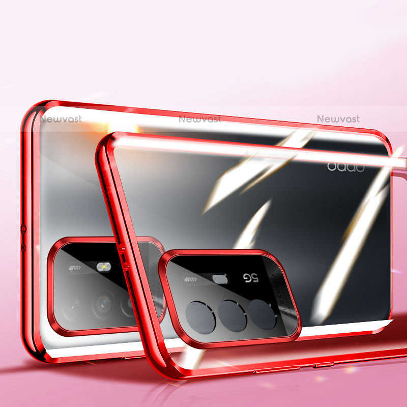 Luxury Aluminum Metal Frame Mirror Cover Case 360 Degrees P01 for Oppo A94 5G Red