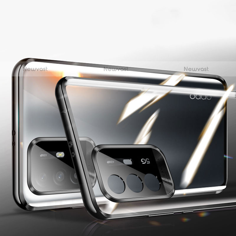 Luxury Aluminum Metal Frame Mirror Cover Case 360 Degrees P01 for Oppo A95 5G Black