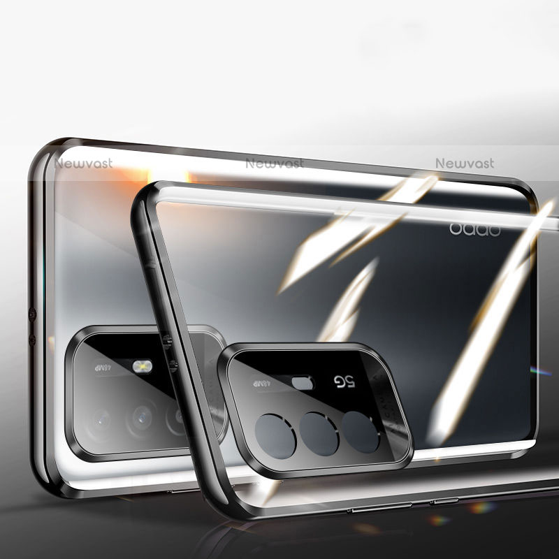 Luxury Aluminum Metal Frame Mirror Cover Case 360 Degrees P01 for Oppo F19 Pro+ Plus 5G Black