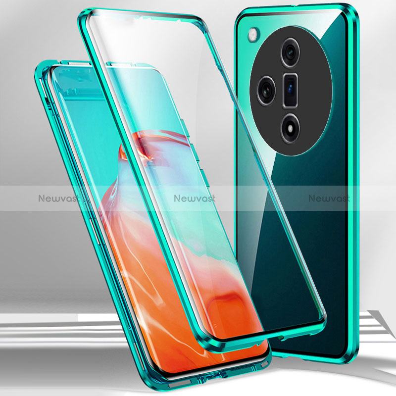 Luxury Aluminum Metal Frame Mirror Cover Case 360 Degrees P01 for Oppo Find X7 Ultra 5G Green