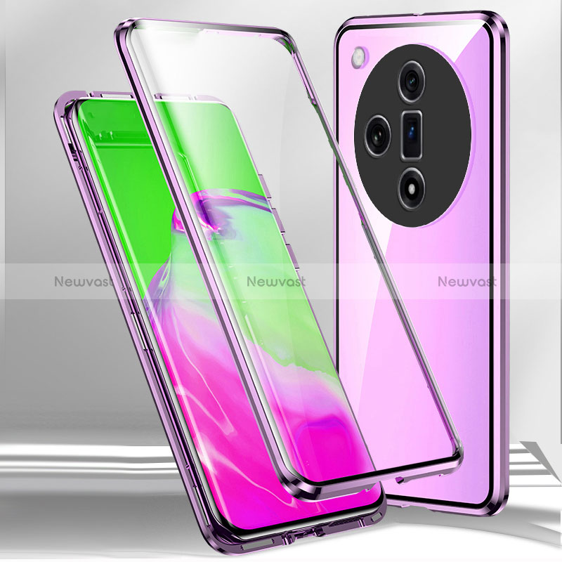 Luxury Aluminum Metal Frame Mirror Cover Case 360 Degrees P01 for Oppo Find X7 Ultra 5G Purple