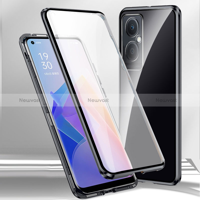 Luxury Aluminum Metal Frame Mirror Cover Case 360 Degrees P01 for Oppo K11x 5G Black