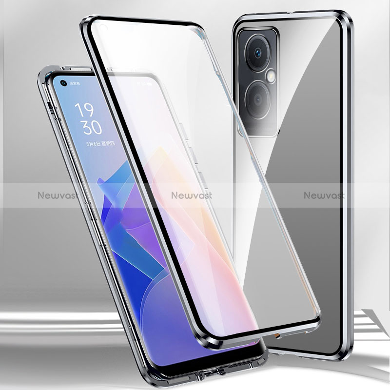 Luxury Aluminum Metal Frame Mirror Cover Case 360 Degrees P01 for Oppo K11x 5G Silver