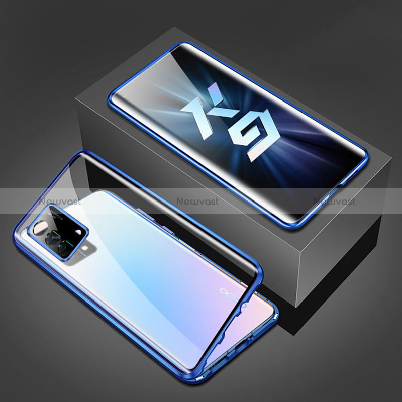 Luxury Aluminum Metal Frame Mirror Cover Case 360 Degrees P01 for Oppo K9 5G Blue