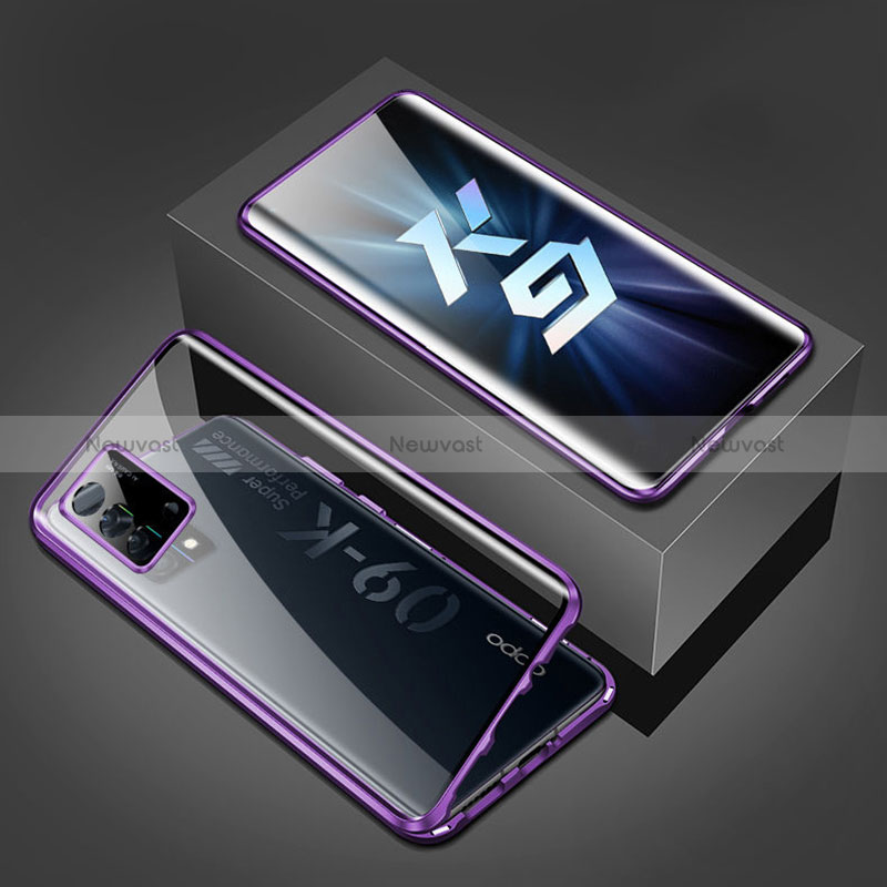 Luxury Aluminum Metal Frame Mirror Cover Case 360 Degrees P01 for Oppo K9 5G Purple