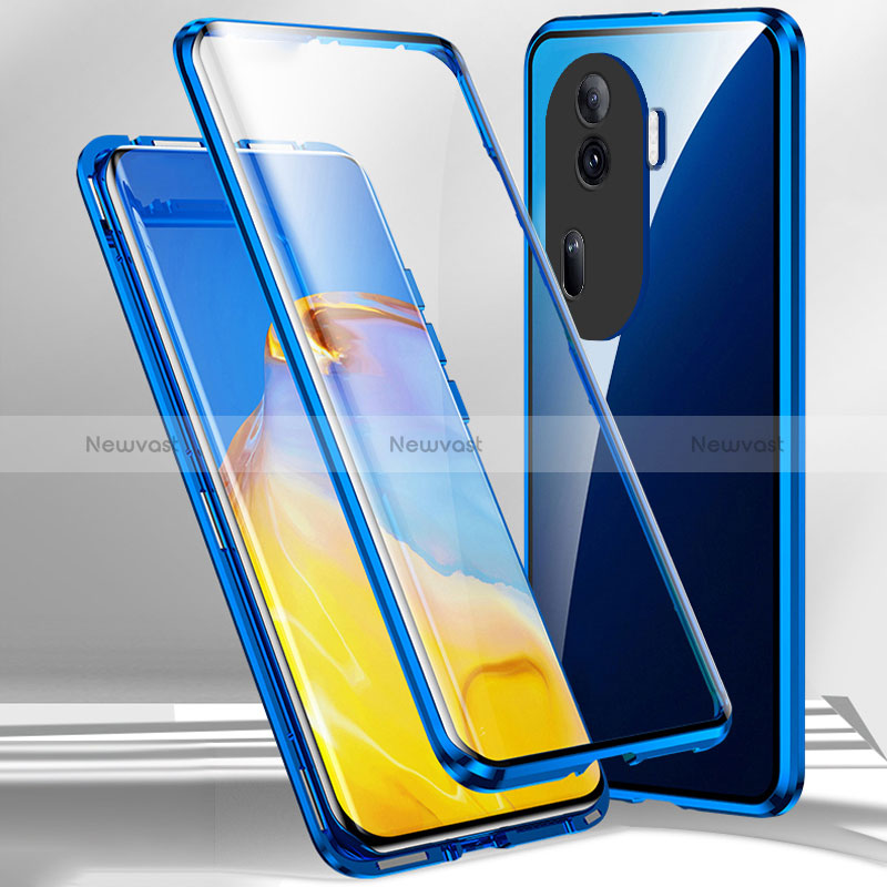 Luxury Aluminum Metal Frame Mirror Cover Case 360 Degrees P01 for Oppo Reno11 Pro 5G Blue