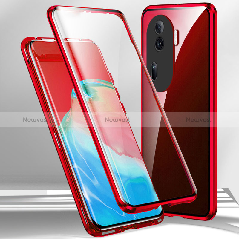Luxury Aluminum Metal Frame Mirror Cover Case 360 Degrees P01 for Oppo Reno11 Pro 5G Red