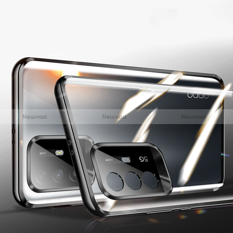 Luxury Aluminum Metal Frame Mirror Cover Case 360 Degrees P01 for Oppo Reno5 Z 5G Black