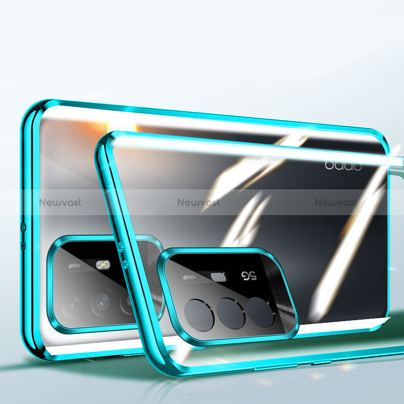 Luxury Aluminum Metal Frame Mirror Cover Case 360 Degrees P01 for Oppo Reno5 Z 5G Green