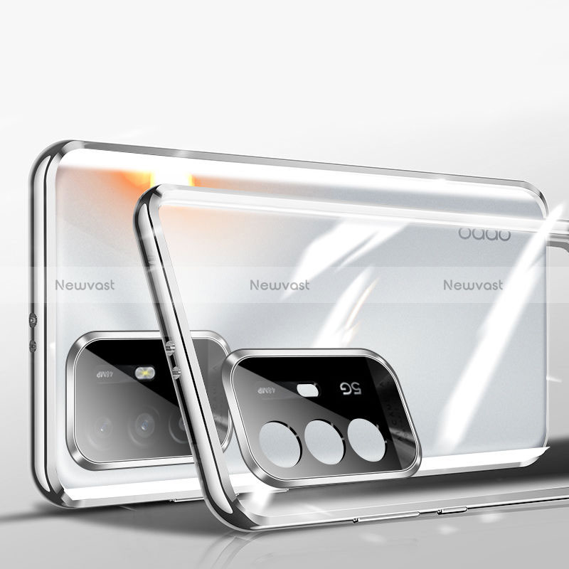 Luxury Aluminum Metal Frame Mirror Cover Case 360 Degrees P01 for Oppo Reno5 Z 5G Silver