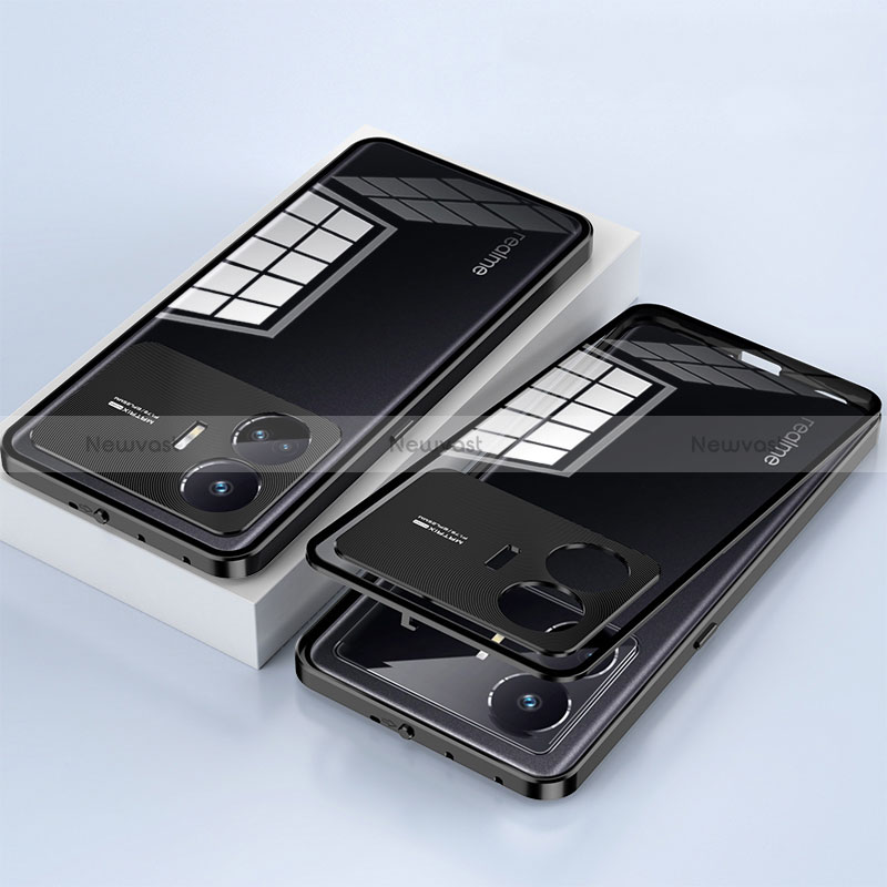 Luxury Aluminum Metal Frame Mirror Cover Case 360 Degrees P01 for Realme GT Neo5 SE 5G Black